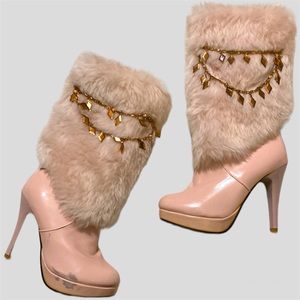Fluffy Pink Faux Fur Heeled Gogo Boots